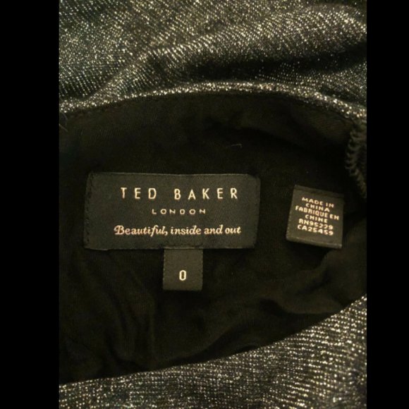 Ted Baker Long Sleeve Metallic Silver Knot Dress - Picture 8 of 10
